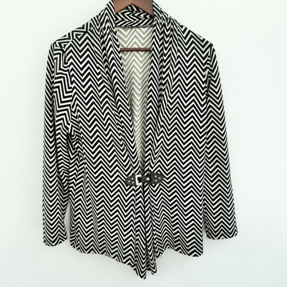 Black And Beige Herring Bone Cardigan With Leather Buckle Made In USA Size XL - Picture 1 of 13